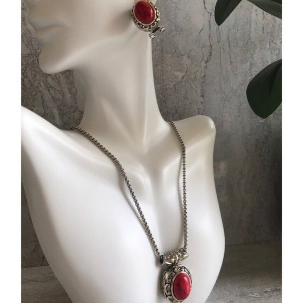 Oval coral necklace & earring set